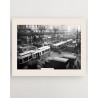 Black and white photography of trams circulating in the Halles district - RATP la ligne