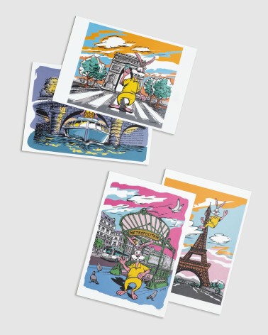 Set de 4 cartes postales Serge le Lapin vintage