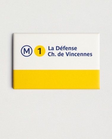 Magnet métro RATP ligne 1 - La Défense - Chateau de Vincennes, blanc et jaune - RATP la ligne