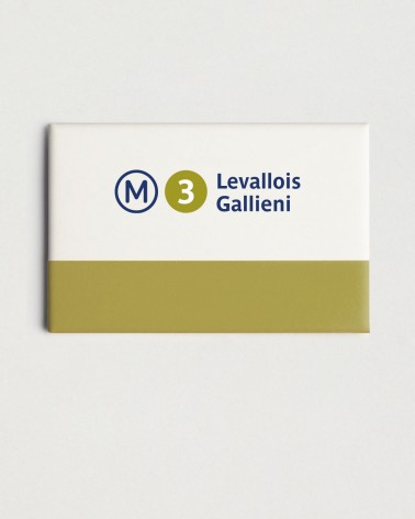 Magnet métro RATP ligne 3 - Levallois - Gallieni, blanc et vert - RATP la ligne