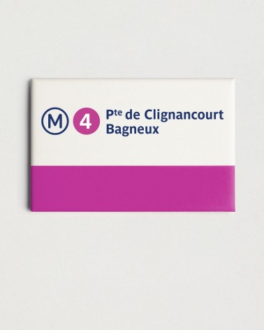 Magnet métro RATP ligne 4 - Porte de Clignancourt - Bagneux , blanc et rose fushia - RATP la ligne