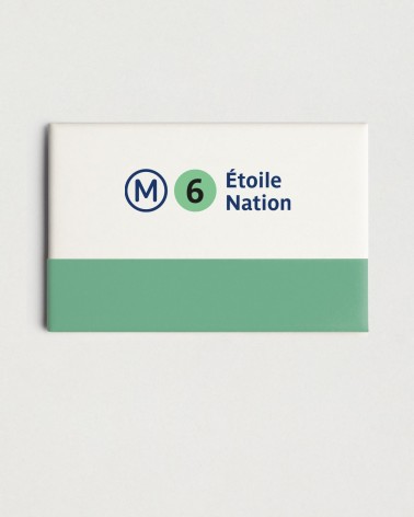 Magnet métro RATP ligne 6 - Etoile - Nation, blanc et vert - RATP la ligne