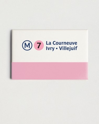 Magnet métro RATP ligne 7 - La courneuve - Ivry Villejuif, blanc et rose - RATP la ligne