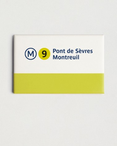 Magnet métro RATP ligne 9 - Pont de Sèvres - Montreuil, blanc et vert - RATP la ligne