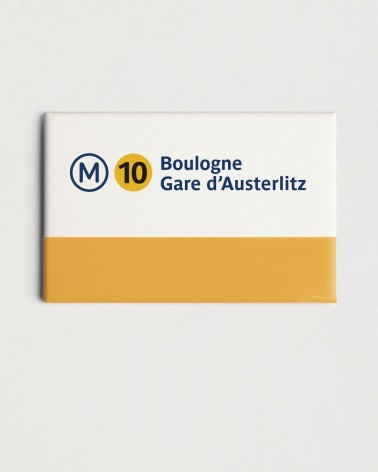 Magnet métro RATP ligne 10 - Boulogne - Gare d'Austerlitz, blanc et jaune - RATP la ligne