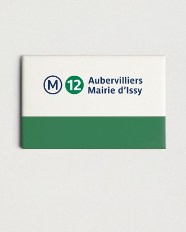 Magnet métro RATP ligne 12 - Aubervilliers - Mairie d'Issy, blanc et vert - RATP la ligne