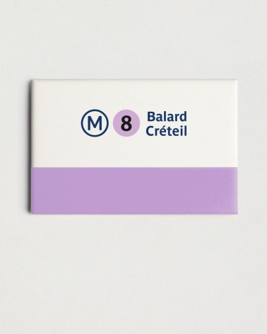 Magnet métro RATP ligne 8 - Balard - Créteil, blanc et violet - RATP la ligne
